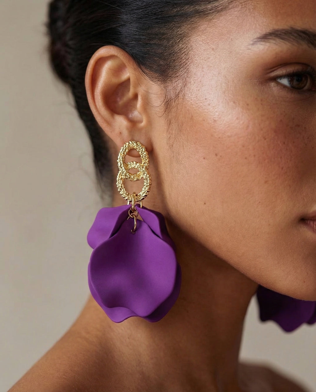 Floral Charm Drop Earrings - Purple