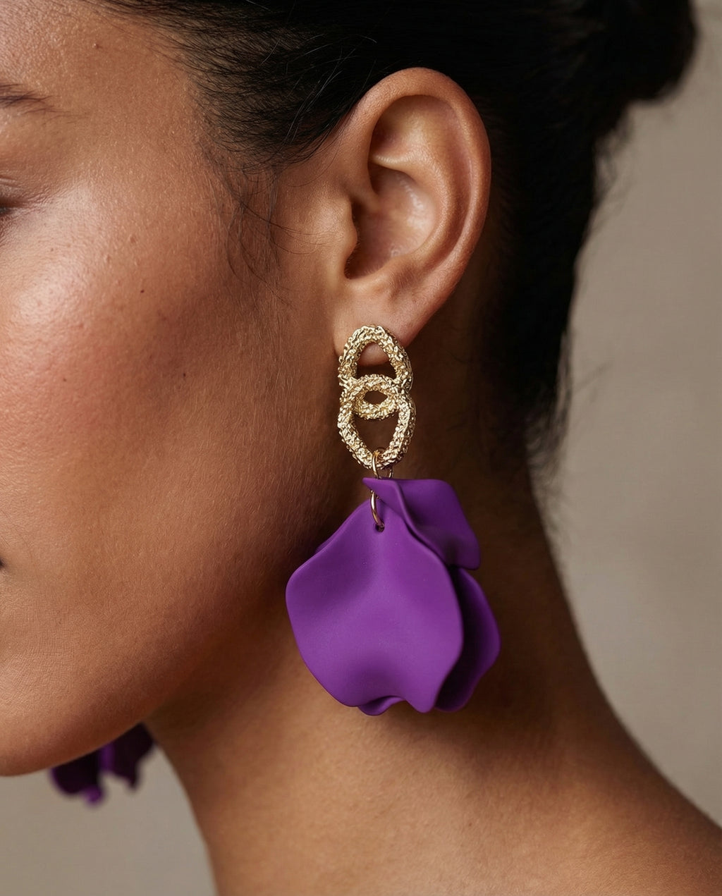 Floral Charm Drop Earrings - Purple