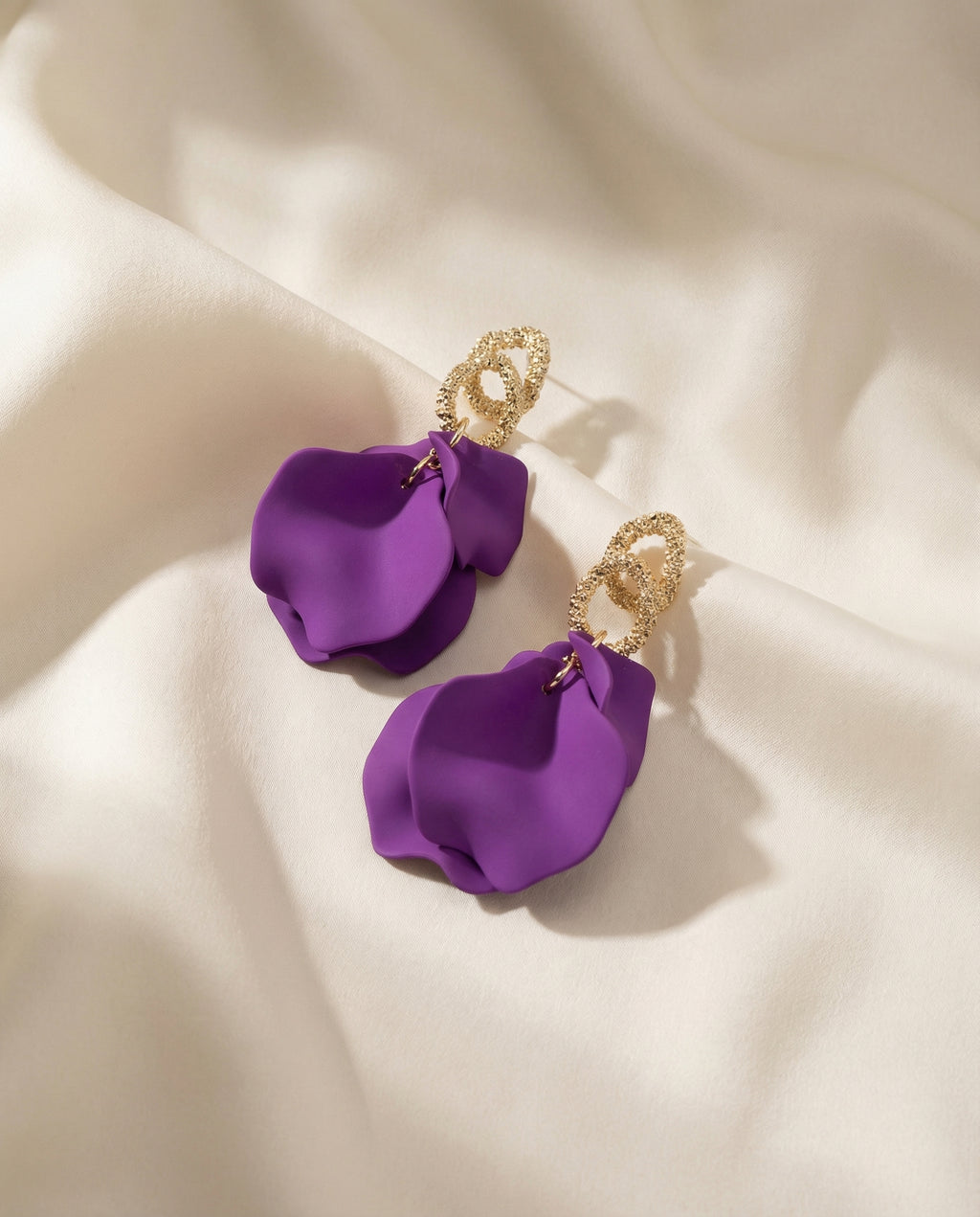 Floral Charm Drop Earrings - Purple