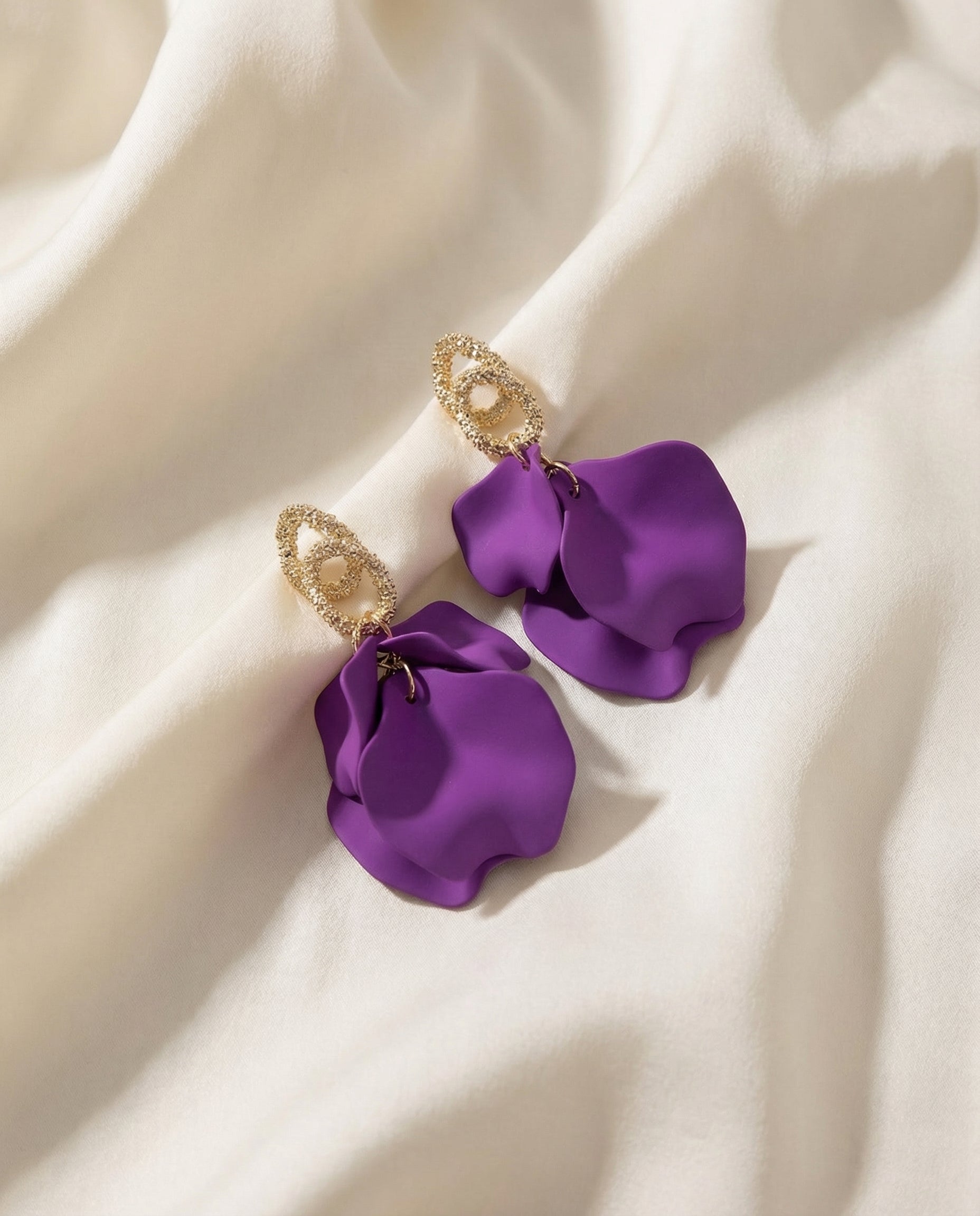 Floral Charm Drop Earrings - Purple