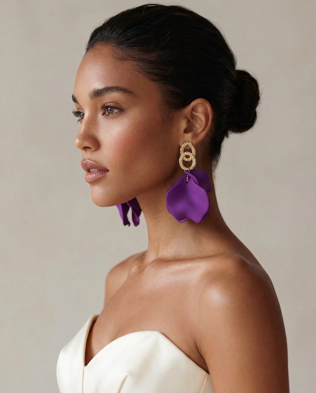 Floral Charm Drop Earrings - Purple