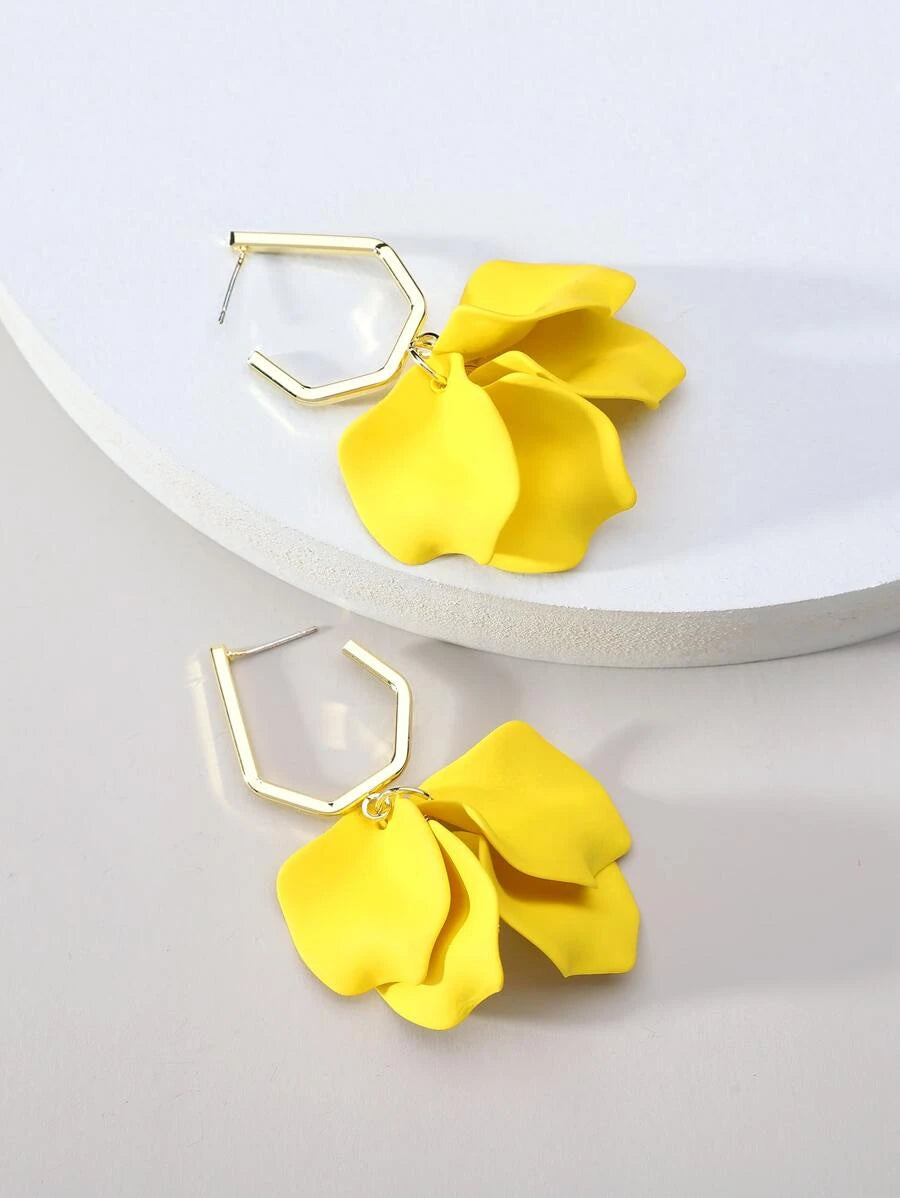 Petal Decor Earrings - Yellow
