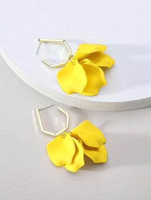 Petal Decor Earrings - Yellow
