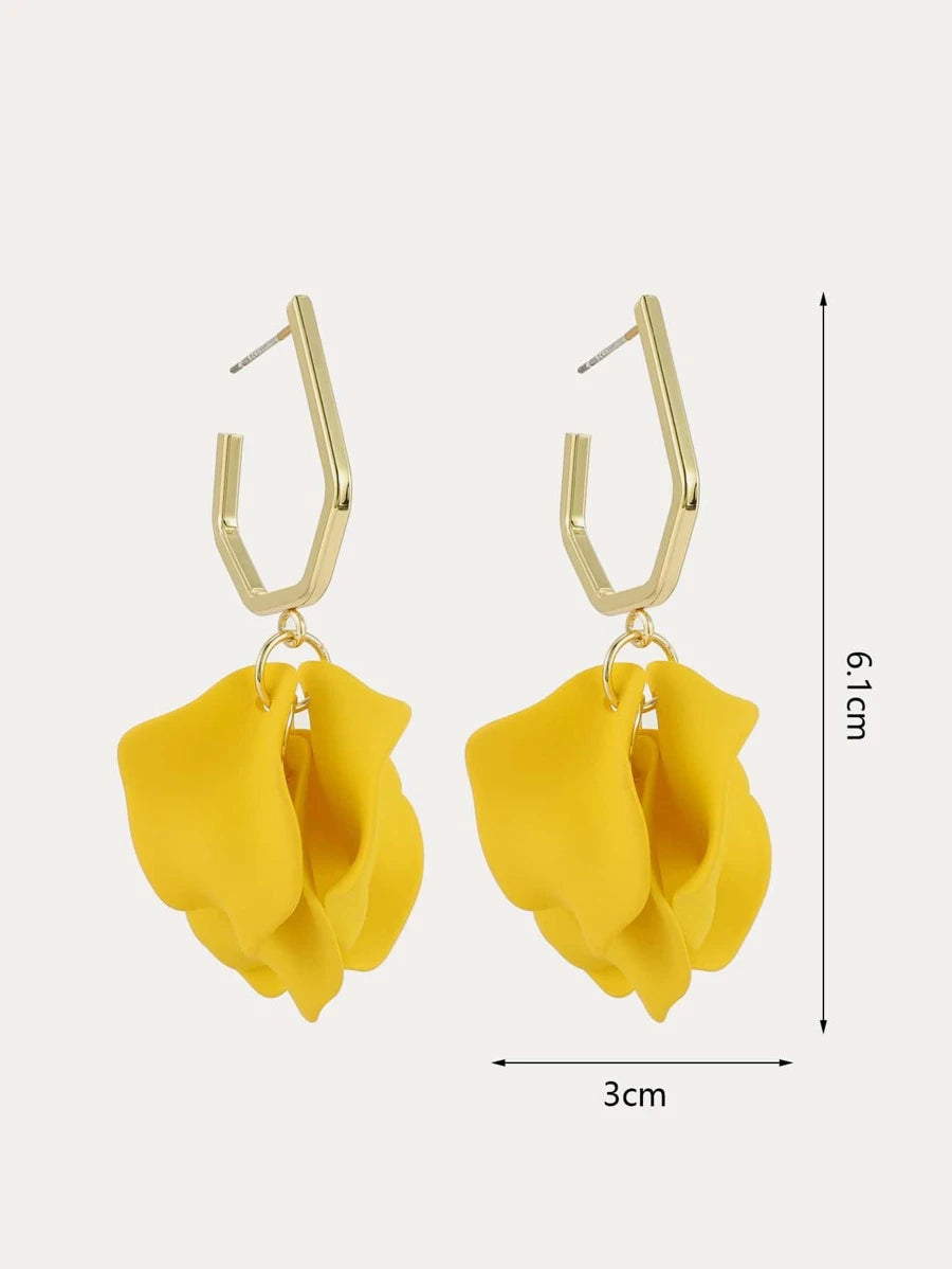 Petal Decor Earrings - Yellow