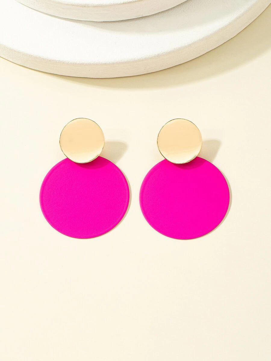 Round Drop Earrings - Hot Pink