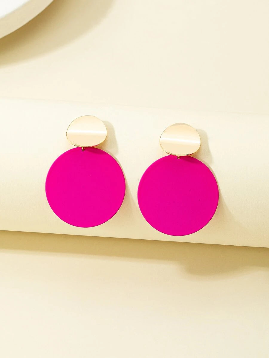Round Drop Earrings - Hot Pink