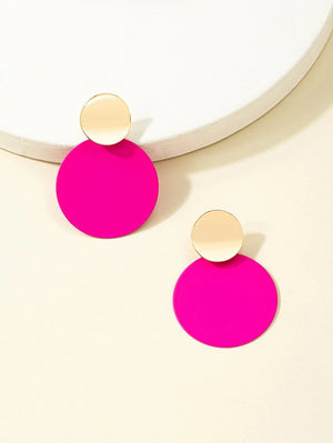 Round Drop Earrings - Hot Pink