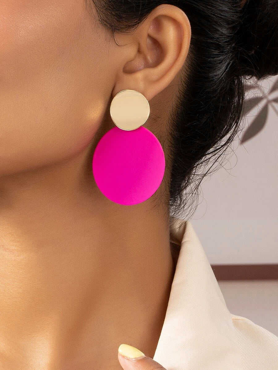 Round Drop Earrings - Hot Pink