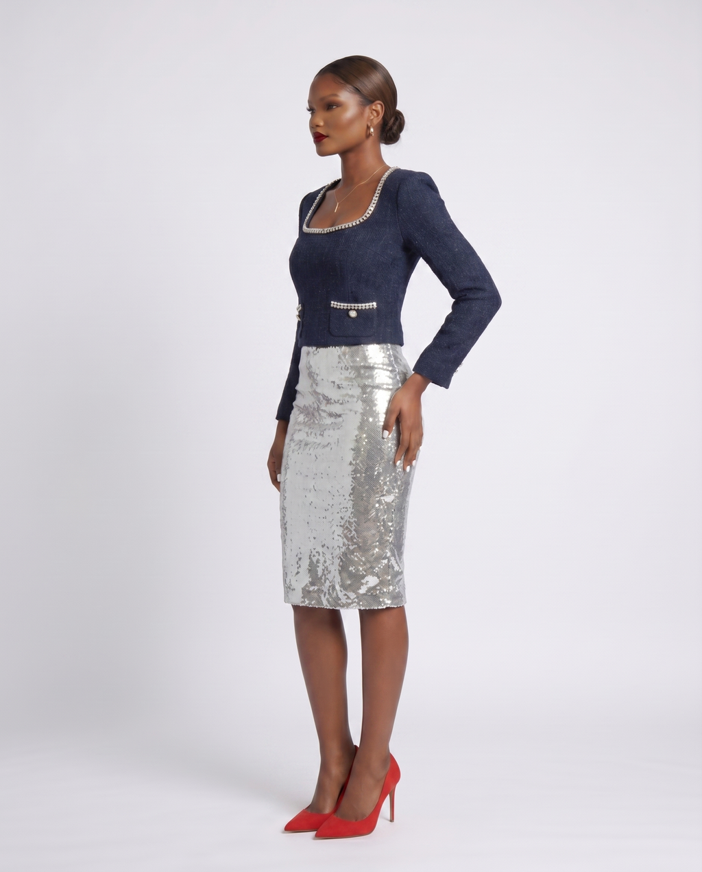 "SHE SPARKLES, SHE SHINES" MIDI SEQUIN SKIRT - SILVER