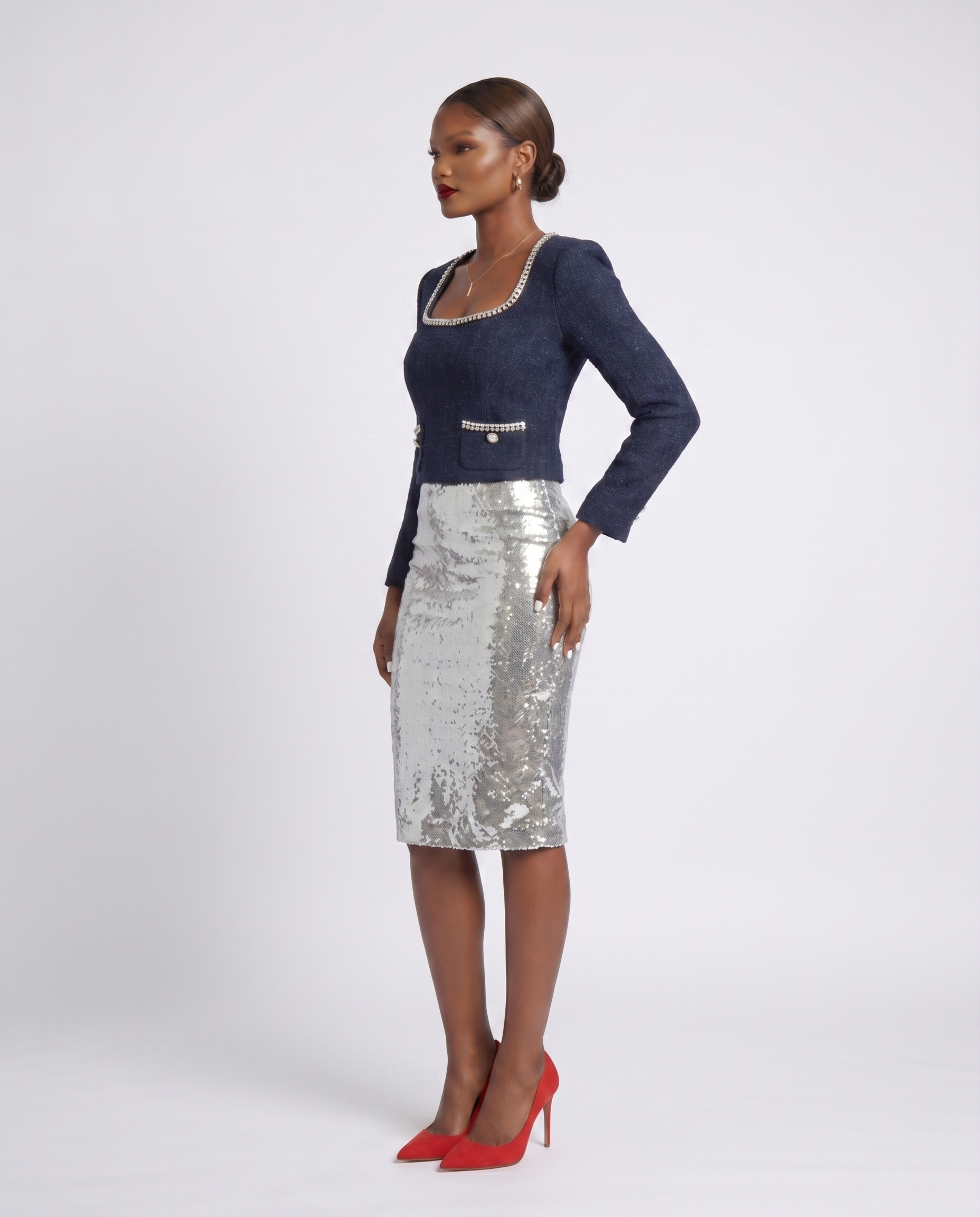 "SHE SPARKLES, SHE SHINES" MIDI SEQUIN SKIRT - SILVER