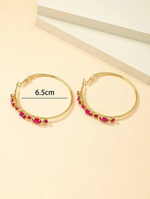 Rhinestone Hoop Earrings - Hot Pink