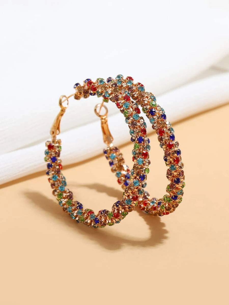 Rhinestone Hoop Earrings - Multicolor