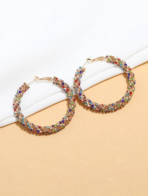 Rhinestone Hoop Earrings - Multicolor