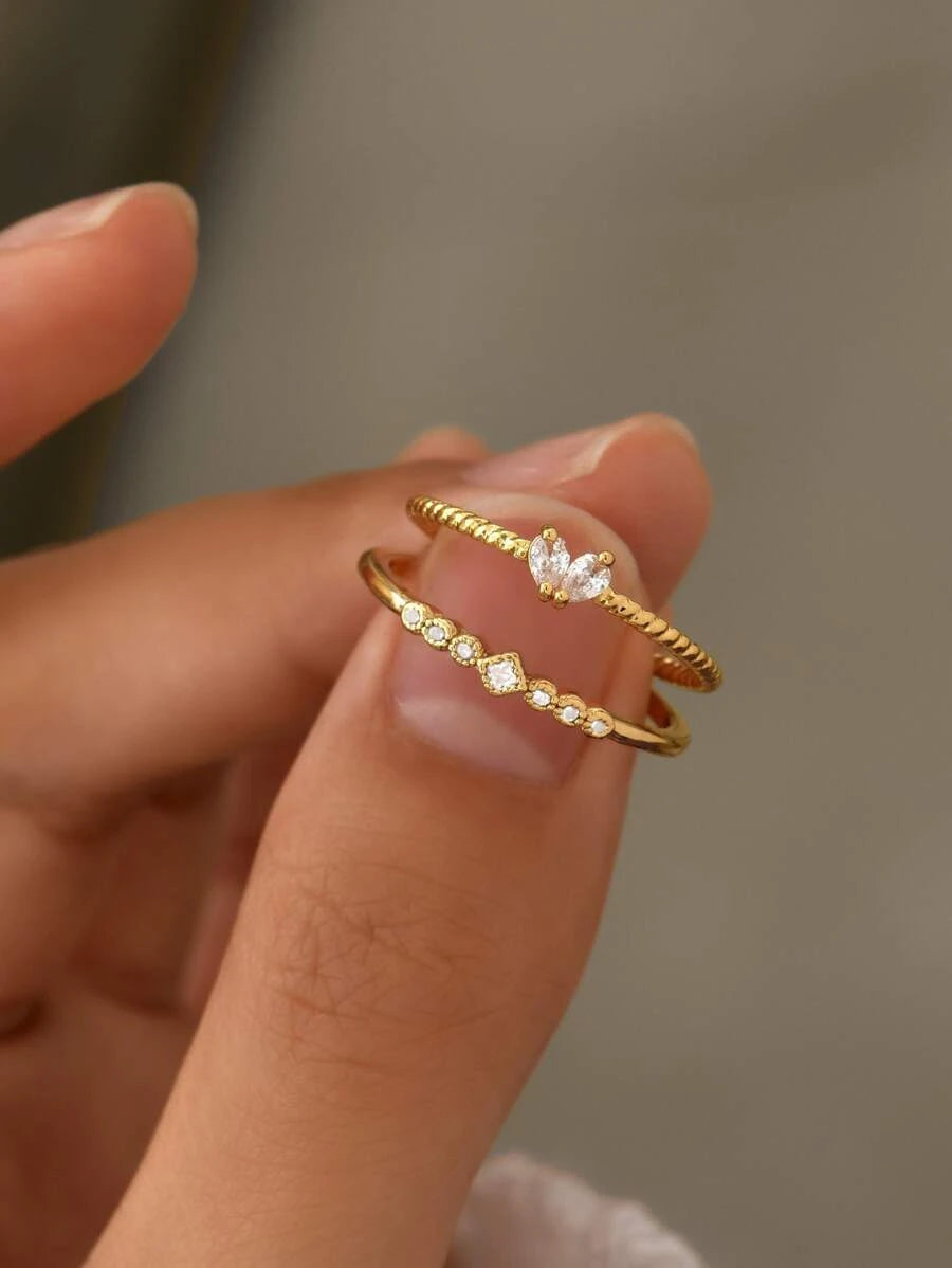 2pcs Cubic Zirconia Decor Cuff Ring