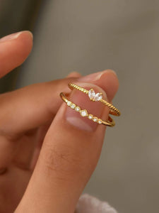 2pcs Cubic Zirconia Decor Cuff Ring