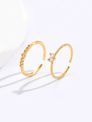 2pcs Cubic Zirconia Decor Cuff Ring