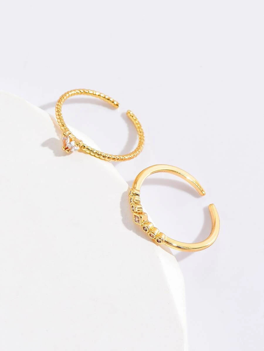2pcs Cubic Zirconia Decor Cuff Ring