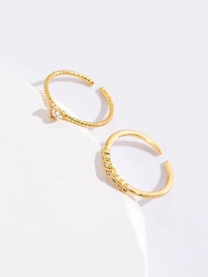 2pcs Cubic Zirconia Decor Cuff Ring