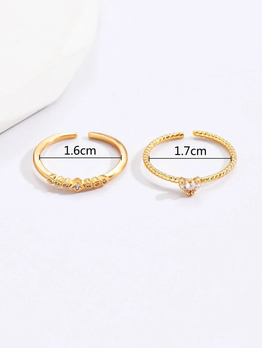 2pcs Cubic Zirconia Decor Cuff Ring