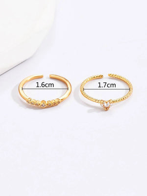 2pcs Cubic Zirconia Decor Cuff Ring