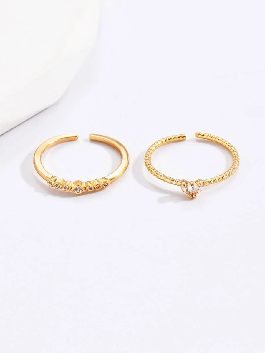 2pcs Cubic Zirconia Decor Cuff Ring