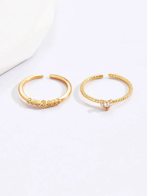 2pcs Cubic Zirconia Decor Cuff Ring