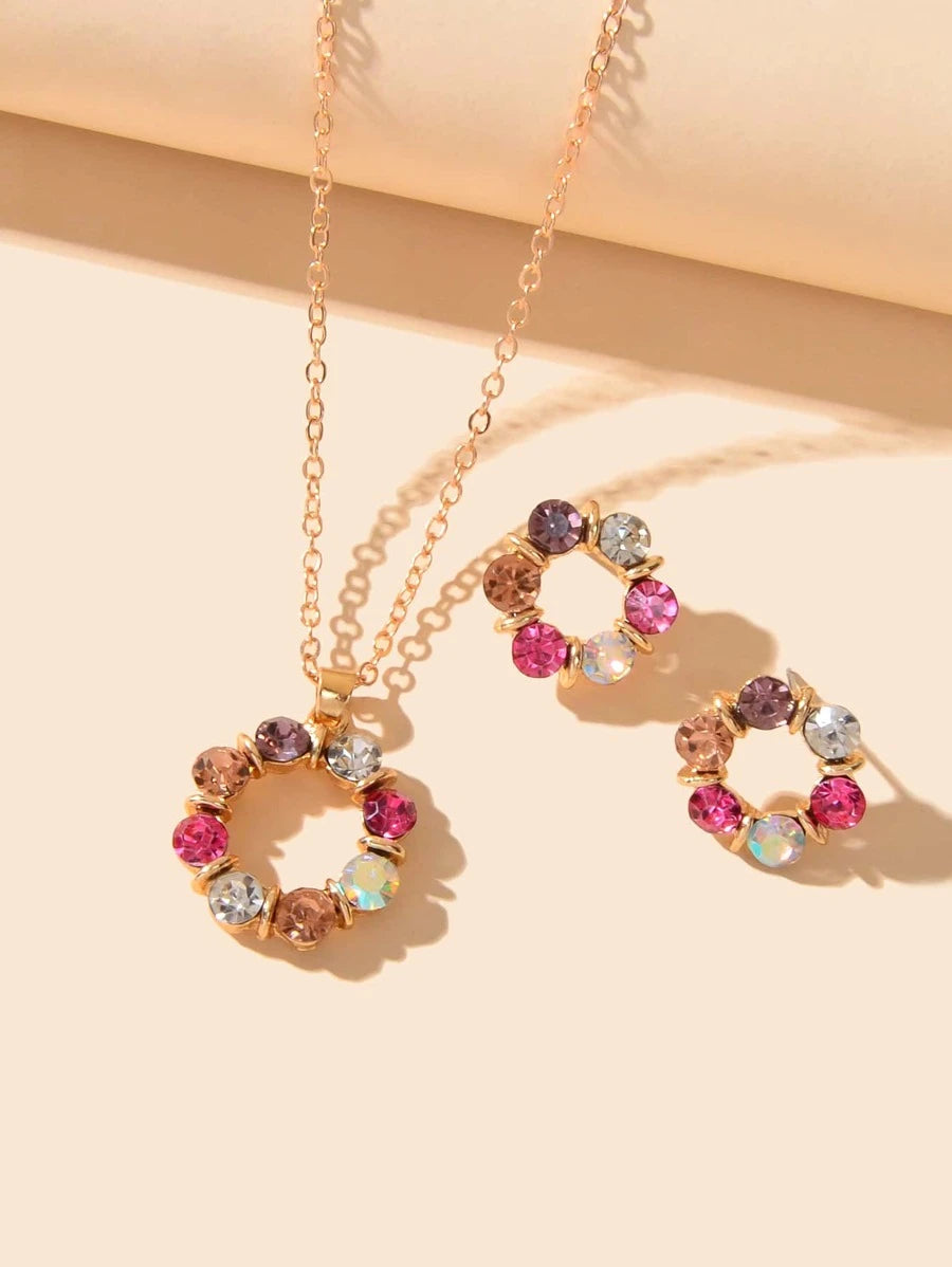 2 pcs Rhinestone Decor Jewelry Set - Multicolor