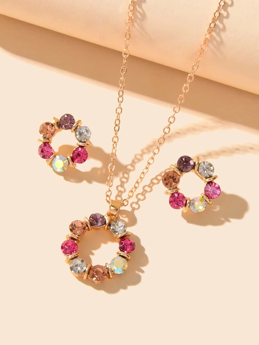 2 pcs Rhinestone Decor Jewelry Set - Multicolor