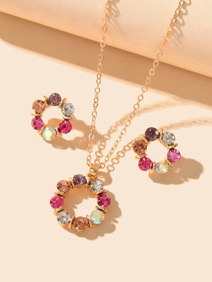 2 pcs Rhinestone Decor Jewelry Set - Multicolor