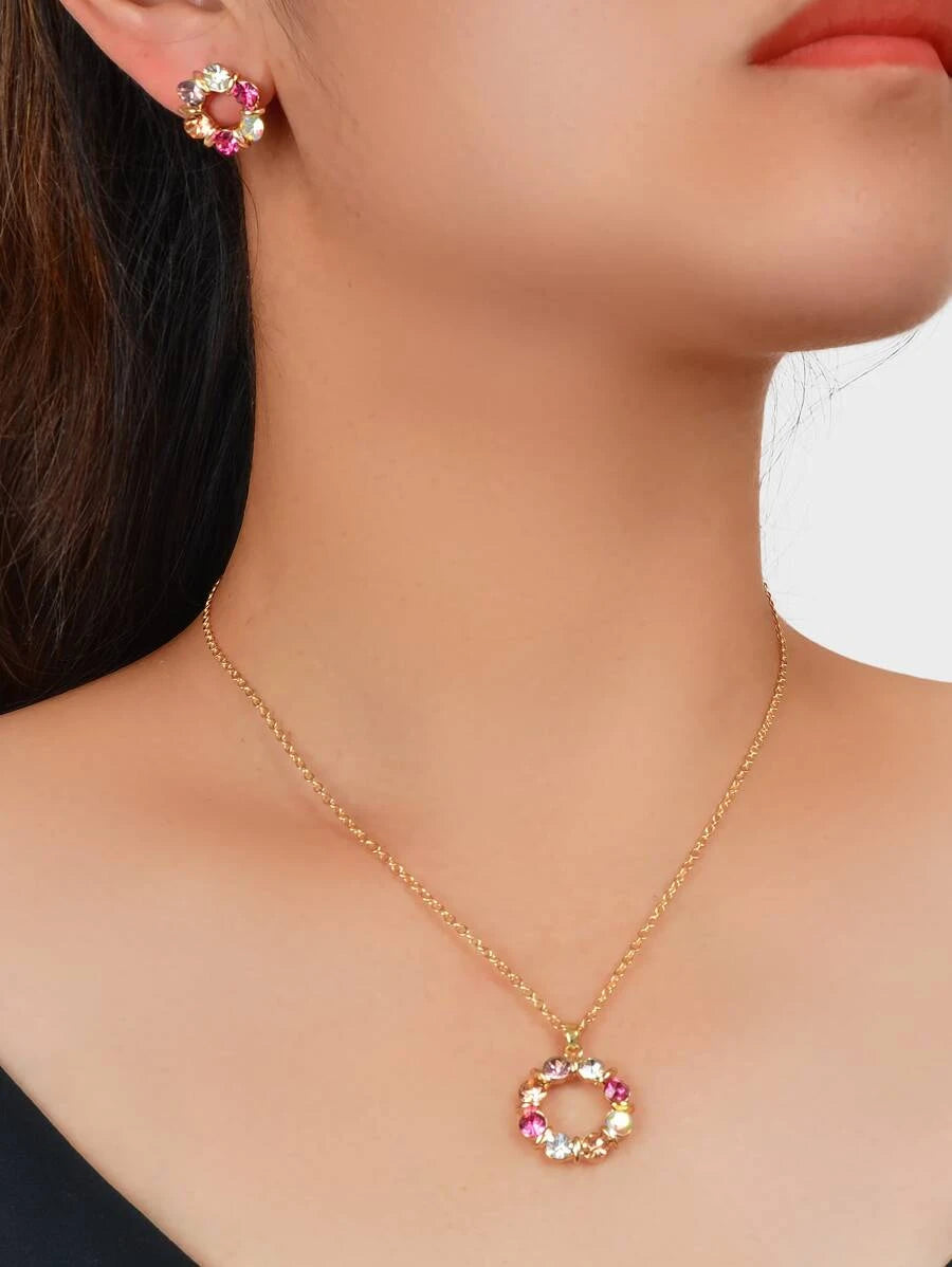 2 pcs Rhinestone Decor Jewelry Set - Multicolor