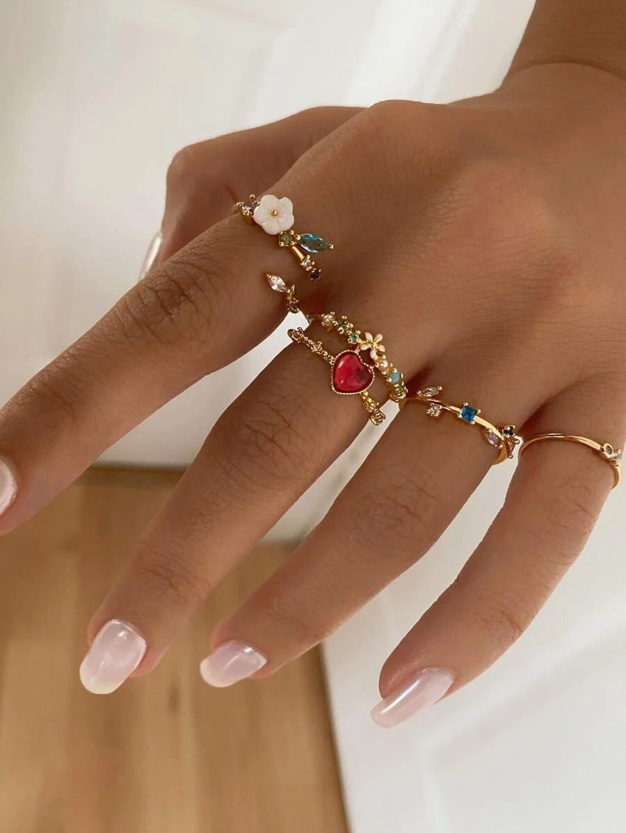 4pcs Flower & Heart Decor - Ring