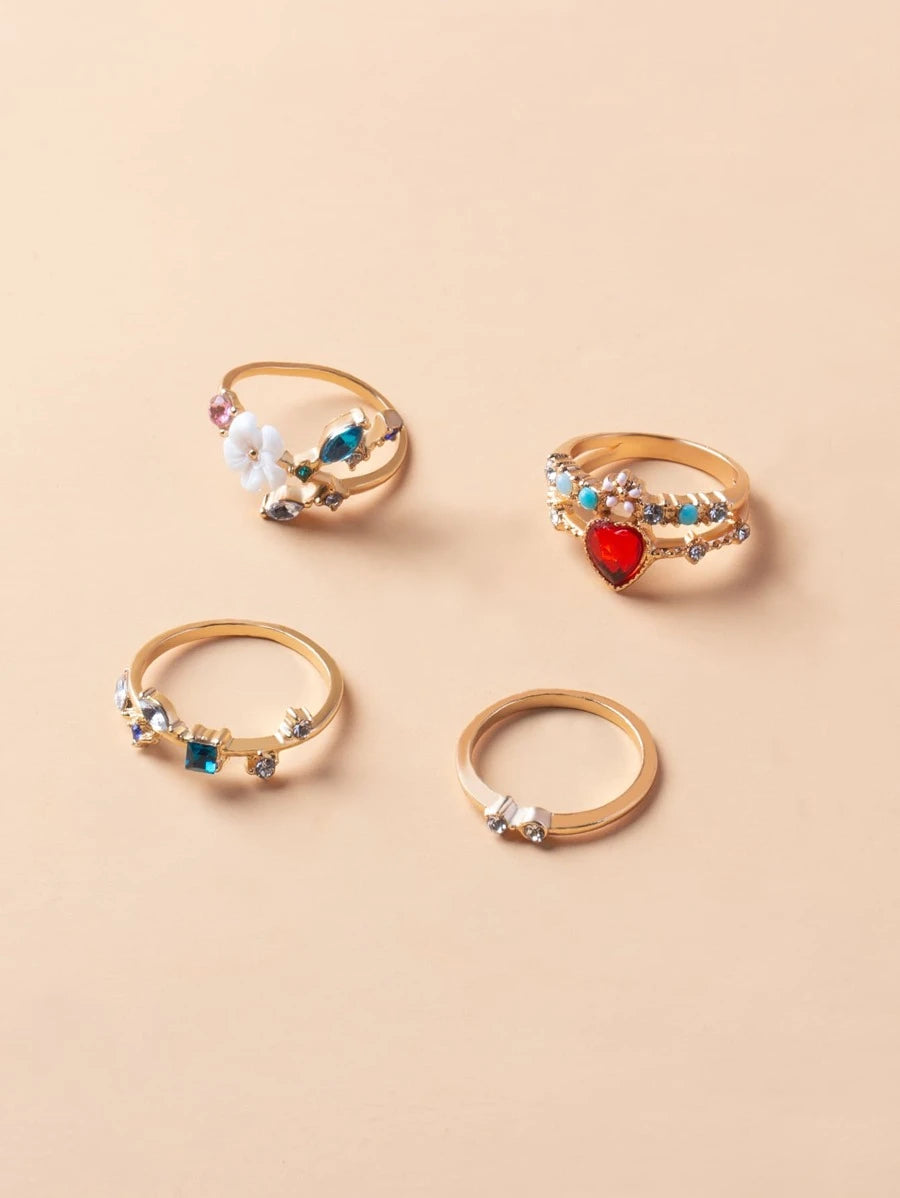 4pcs Flower & Heart Decor - Ring