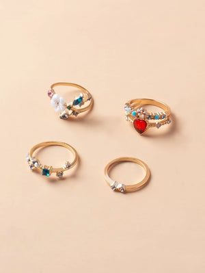 4pcs Flower & Heart Decor - Ring