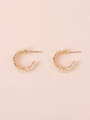 Flower Decor Cuff Hoop Earrings - WHITE