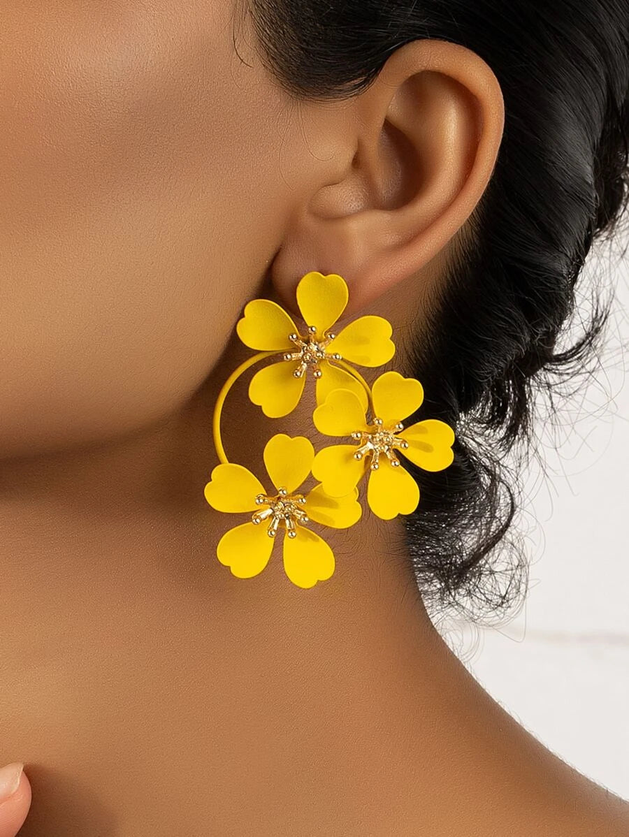 Flower Stud Earrings - Yellow