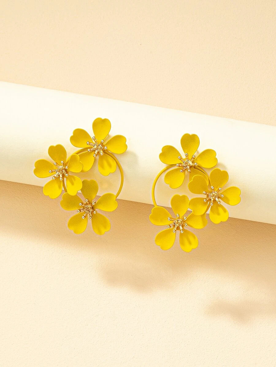 Flower Stud Earrings - Yellow
