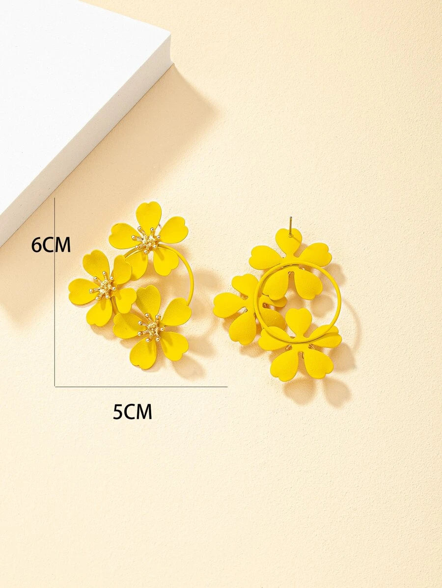 Flower Stud Earrings - Yellow