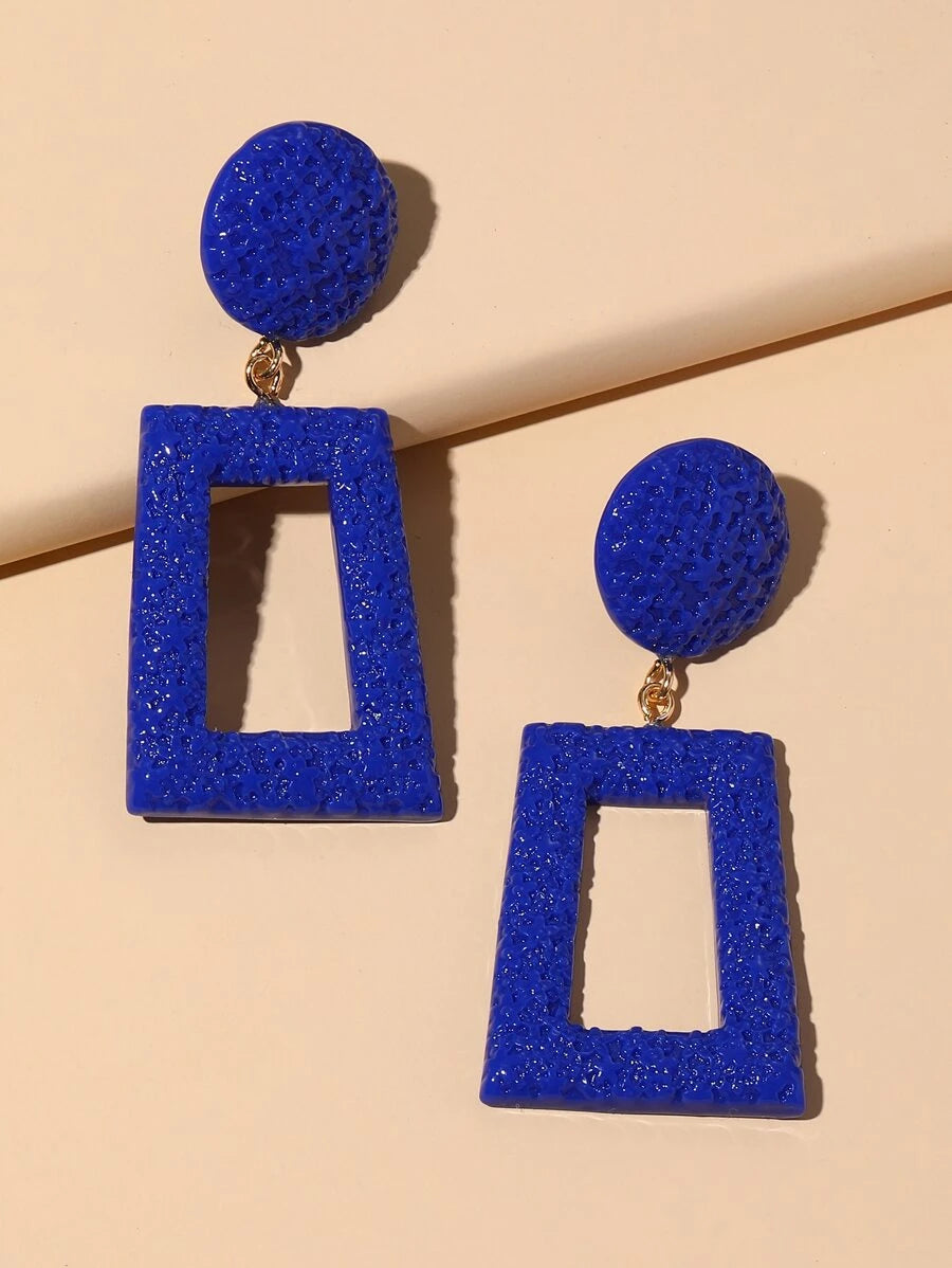 Geometric Decor Drop Earrings - Royal Blue