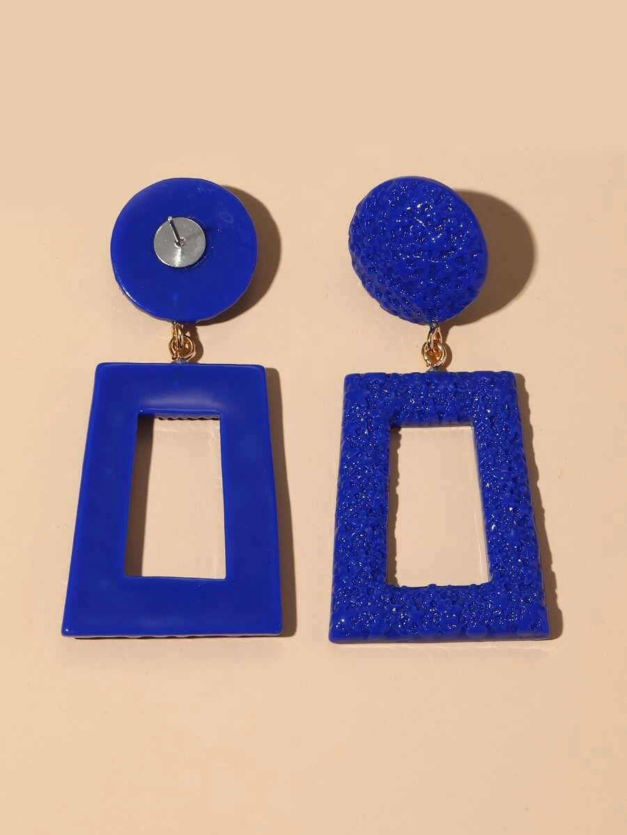 Geometric Decor Drop Earrings - Royal Blue
