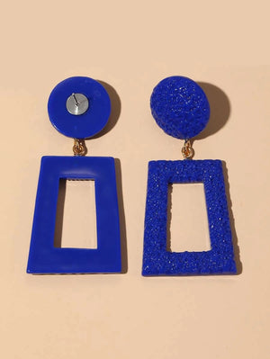 Geometric Decor Drop Earrings - Royal Blue