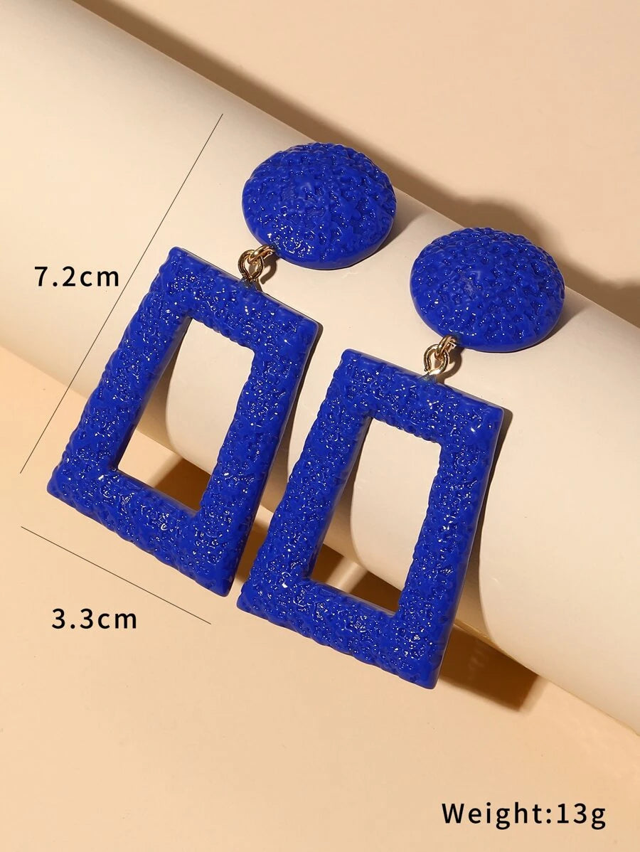 Geometric Decor Drop Earrings - Royal Blue