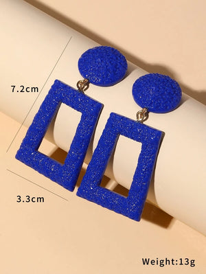 Geometric Decor Drop Earrings - Royal Blue