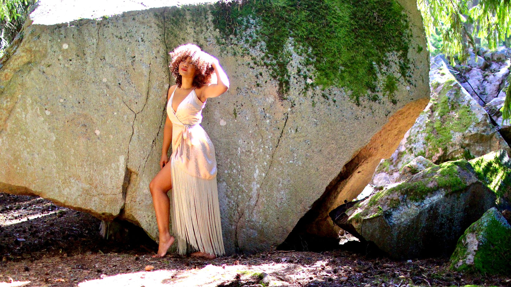 "MORE PRECIOUS THAN GOLD" WRAP FRINGE DRESS