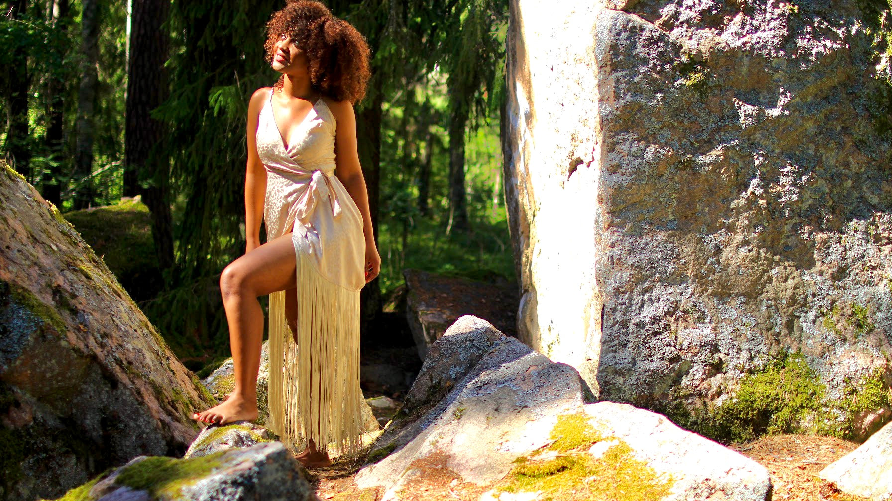 "MORE PRECIOUS THAN GOLD" WRAP FRINGE DRESS
