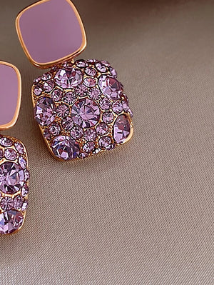 Rhinestone Geo Decor Earrings - Purple