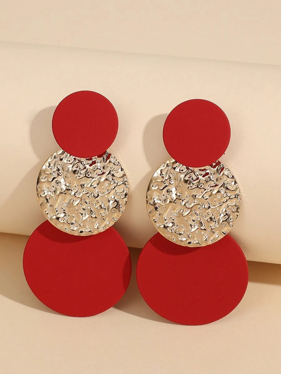 Round Drop Earrings - Red