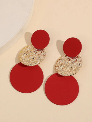 Round Drop Earrings - Red
