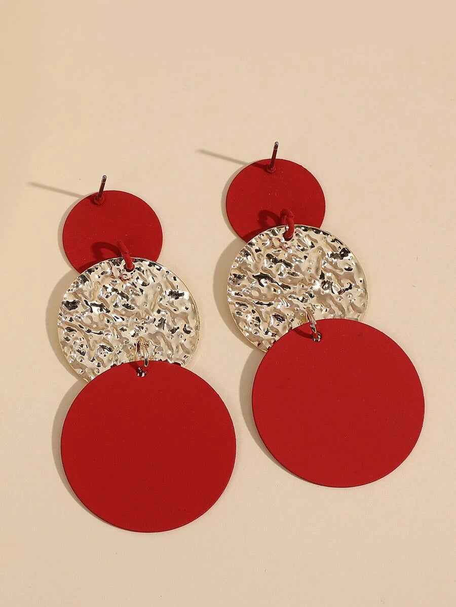 Round Drop Earrings - Red