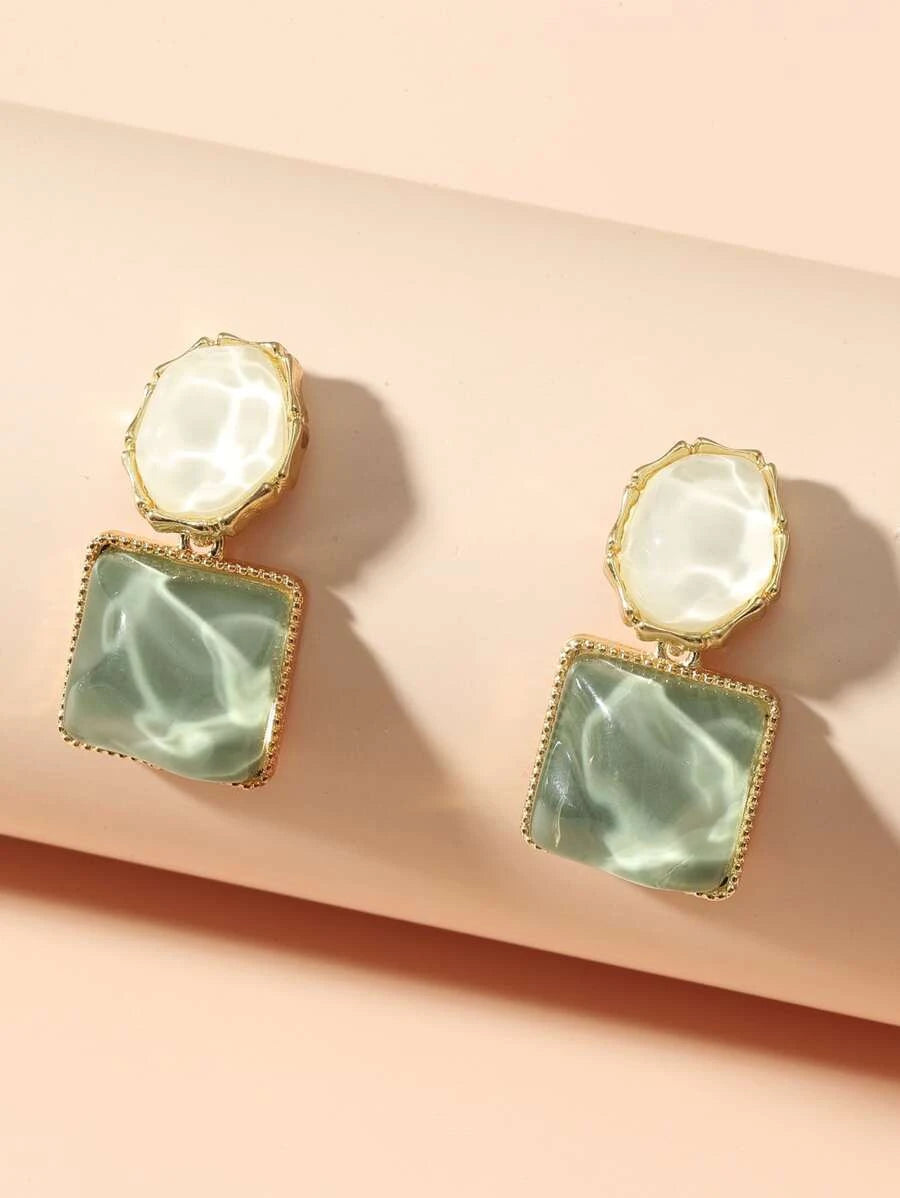 Square Drop Earrings - Green