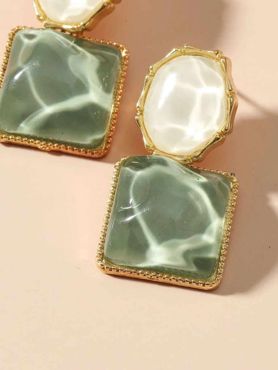 Square Drop Earrings - Green
